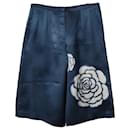 Miu Miu Rose Print Wide Cut Bermuda Shorts in Blue Silk