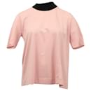 Marni Jersey-T-Shirt mit schwarzem Rippkragen aus rosafarbener Baumwolle