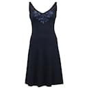 Moschino Dress with Rose Applique in Navy Blue Triacetate