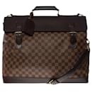 Elegant Louis Vuitton Clipper West-End travel bag in ebene damier canvas and brown leather