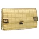 CHANEL Choco Bar line Chain Shoulder Bag Leather Gold CC Auth bs3477a - Chanel