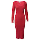 Ganni RIbbed Knit Long Sleeve Midi Dress in Red Wool