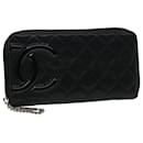 CHANEL Cambon Line Long Wallet Leather Black Pink CC Auth am3498 - Chanel