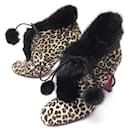 CHRISTIAN LOUBOUTIN BOOTS 36 LEOPARD LEATHER AND FUR SHOES - Christian Louboutin