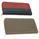 CELINE Wallet Leather 2Set Gray Red Navy Auth 34079 - Céline
