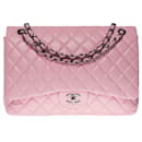 Majestic Chanel Timeless Maxi Jumbo single flap bag handbag in pink quilted lambskin