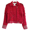 Christian Dior x Galliano AI04 Giacca da motociclista in lana rossa e pelle con borchie