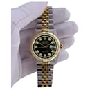 Rolex Mens Datejust Two-tone Black Diamond Dial 18k Fluted Bezel 36mm watch