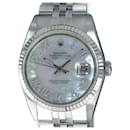 Rolex Mens Datejust Ss 36mm White Mop Diamond Dial Fluted Bezel Watch Ref 16014 