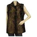 Swakara brown black ombre fur  with hook eye front vest sleeveless jacket gillet - Autre Marque