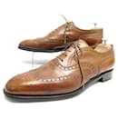 JM WESTON ORANGE SHOES IN LEATHER WITH FLORAL TOE 12C 45.5 LOAFERS SHOES - JM Weston