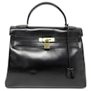 VINTAGE HERMES KELLY HANDBAG 32 Back in Black Box Leather 1959 HAND BAG - Hermès