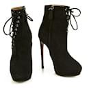 ALAIA Black Suede Leather Back Zipper Ankle Booties Boots Heels Shoes size 37 - Alaïa