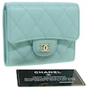CHANEL Trifold Wallet Caviar Skin Light Blue CC Auth am3599 - Chanel