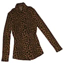 FENDI Leopard Camisa Manga Longa Lã Marrom Auth am3595 - Fendi