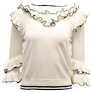 Maje Moreno Tiered Ruffle Knit Top in Cream Polyester