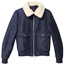 Ami Paris Shearling Collar Aviator Jacket in Blue Wool - Autre Marque