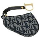Christian Dior Trotter Canvas Saddle Coin Purse Navy Auth am3626