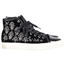 Mother Of Pearl Embroidered High Top Sneakers in Black Patent Leather and Suede - Autre Marque