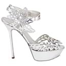 Sergio Rossi Laser-Cut Platform Sandals in Silver Patent Leather