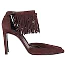 Stuart Weitzman Fringelica Ankle Strap Heels in Burgundy Suede