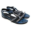 Chain Detail Blue Snakeskin Sandals - Chanel