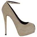 Taupe Suede Platform Pumps with Ankle Closure - Giuseppe Zanotti
