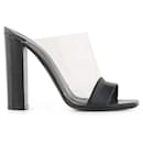 Celine Black Leather and PVC Block Heel Mules - Céline
