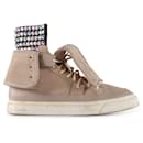 Giuseppe Zanotti Light Pink Suede High Top Sneakers With Crystals