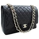 CHANEL Maxi Classic Handbag Grained calf leather lined Flap Chain Shoulder Bag - Chanel