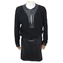 HERMES TROMPE L'OEIL DRESS M 40 BLACK LAMB LEATHER AND WOOL CALF WOOL DRESS - Hermès