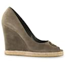 Gucci Olive Suede Peep Toe Wedge Pumps