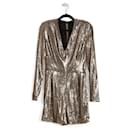 P.a.R.O.S.H. Gold Sequins V-Neck Long Sleeves Playsuit - Autre Marque