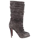 Christian Louboutin Pleated Prios Boots in Grey Suede
