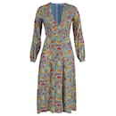 Rixo V-Neck Long Sleeve Midi Dress in Floral Print Silk - Autre Marque