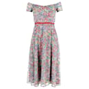 Saloni Off-Shoulder Floral Printed Midi Dress in Multicolor Polyester  - Autre Marque