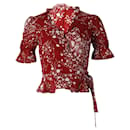 Reformation Caprice Floral-Print Wrap Blouse in Red Viscose