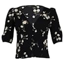 Reformation Puff Sleeve Floral-Print Blouse in Black Cotton