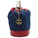 VINTAGE CHANEL BACKPACK BUCKET BAG IN DENIM & RED LEATHER LOGO CC BACKPACK BAG - Chanel