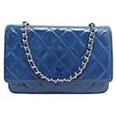 CHANEL WALLET ON CHAIN HANDBAG IN BLUE PATENT LEATHER BANDOULIERE WOC BAG - Chanel
