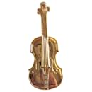 Violin golden brooch with rhinestones like new - Autre Marque