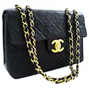 CHANEL Clássico Grande 13" Bolsa de ombro de corrente com aba pele de cordeiro preta - Chanel