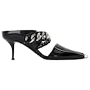 Sandals in Black/Silver Leather - Alexander Mcqueen