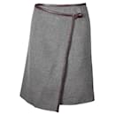 Grey Wool / Cashmere Wrap Around Skirt with Leather Trim - Dkny