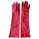 Paio di guanti lunghi in pelle di agnello rossa T. 7,5 soda rosa - Autre Marque