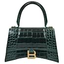 Handbag Hourglass Forest Green in Shiny Embossed Croc Leather - Balenciaga