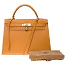 Hermès Kelly handbag 32 saddler leather shoulder strap Chamonix Gold