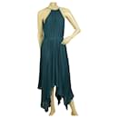 Michael Kors Cyan Blue Pleated Sleeveless Halter Asymmetric Length dress size XS