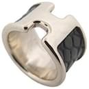 HERMES OLYMPE RING SIZE 53 METAL AND LEATHER HERRINGBONE STEEL LEATHER RING - Hermès