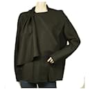 Cacharel Black Virgin Wool Wrap Blouse Top Cardigan with Scarf Panel size 42
